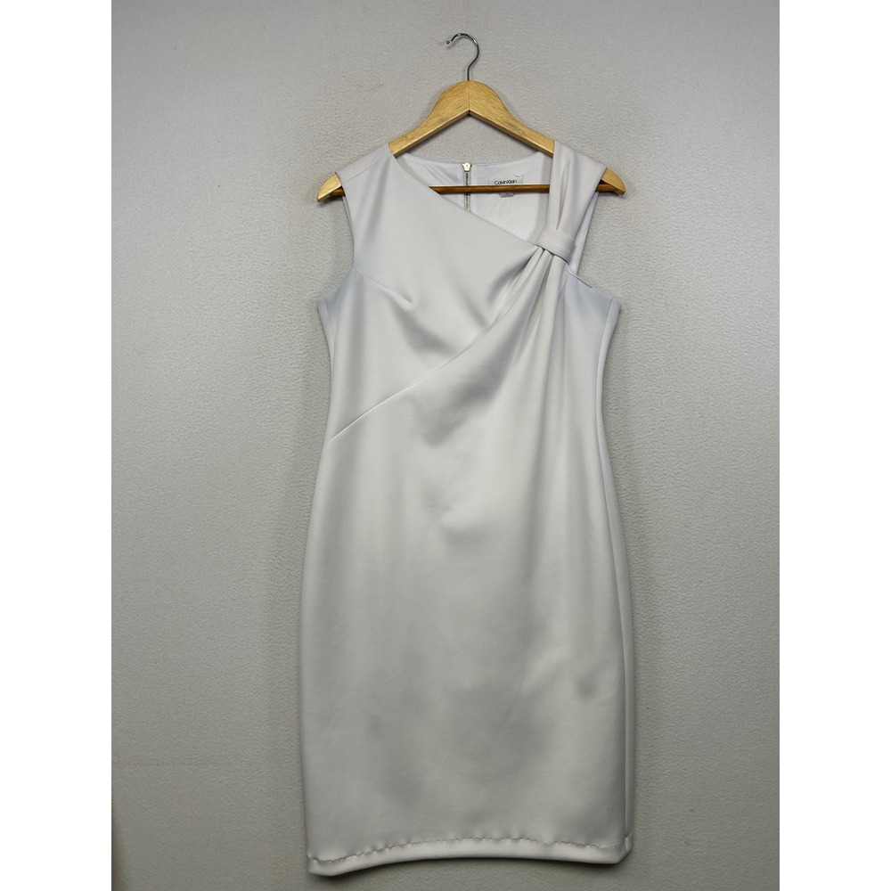 Minimalist Calvin Klein Womens 12 White Asymmetrical Knot Sheath Dress Office